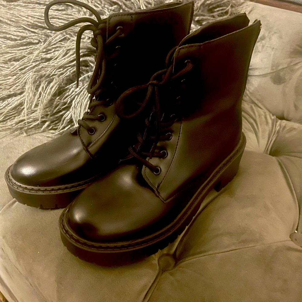 Black combat boots.